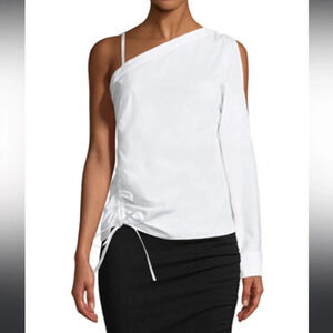 Alexanderwang.t One-Sleeve Asymmetric Ruched Top, size 4